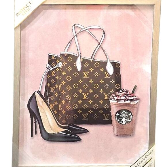 Instinct Style Louis Vuitton, Heels, & Starbucks Framed Wall Decor - Picture 1 of 5